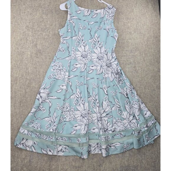 Floral Sleeveless Mint Green & White Fit And Flare Midi Dress 94% Polyester Mesh - Picture 2 of 8